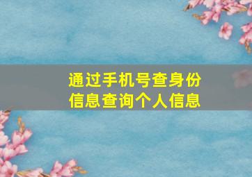 通过手机号查身份信息查询个人信息