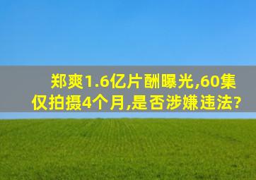 郑爽1.6亿片酬曝光,60集仅拍摄4个月,是否涉嫌违法?