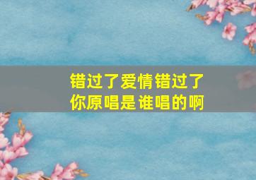 错过了爱情错过了你原唱是谁唱的啊