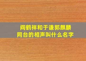 阎鹤祥和于谦郭麒麟同台的相声叫什么名字