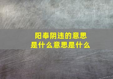 阳奉阴违的意思是什么意思是什么