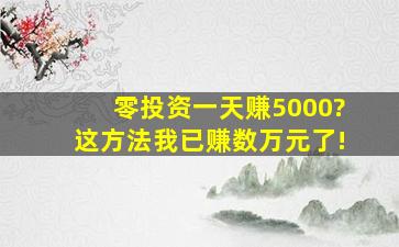 零投资一天赚5000?这方法我已赚数万元了!