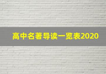 高中名著导读一览表2020