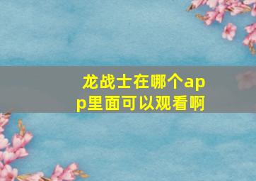 龙战士在哪个app里面可以观看啊