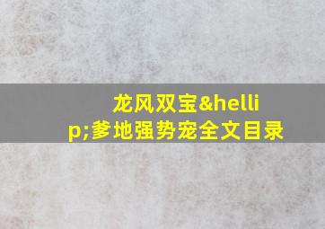 龙风双宝…爹地强势宠全文目录