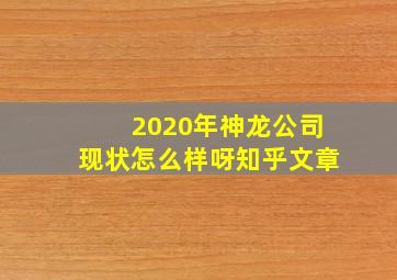 2020年神龙公司现状怎么样呀知乎文章