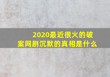 2020最近很火的破案网剧沉默的真相是什么