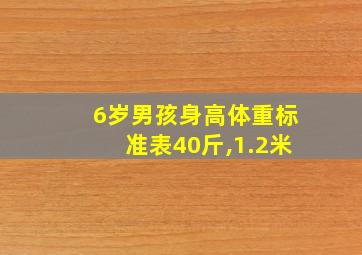 6岁男孩身高体重标准表40斤,1.2米