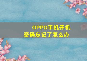 OPPO手机开机密码忘记了怎么办