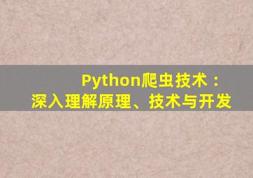 Python爬虫技术 :深入理解原理、技术与开发