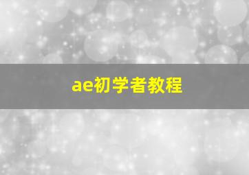 ae初学者教程