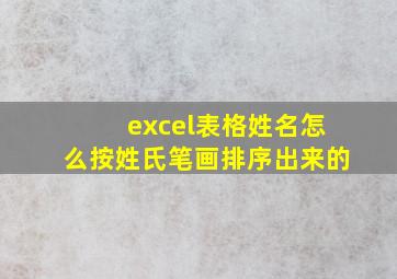 excel表格姓名怎么按姓氏笔画排序出来的