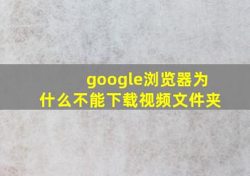 google浏览器为什么不能下载视频文件夹