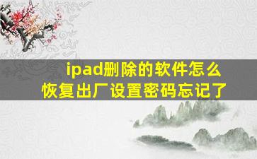 ipad删除的软件怎么恢复出厂设置密码忘记了