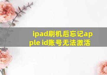 ipad刷机后忘记apple id账号无法激活