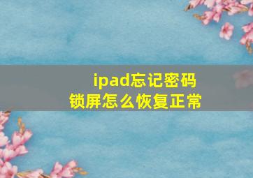 ipad忘记密码锁屏怎么恢复正常