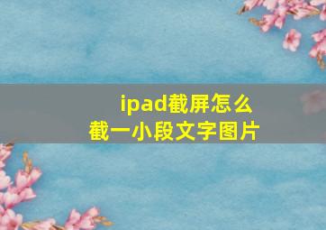 ipad截屏怎么截一小段文字图片