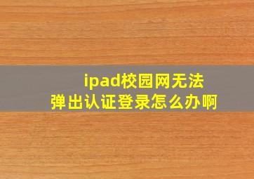 ipad校园网无法弹出认证登录怎么办啊