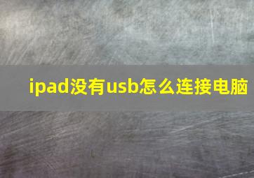 ipad没有usb怎么连接电脑