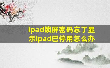 ipad锁屏密码忘了显示ipad已停用怎么办