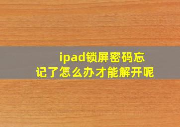 ipad锁屏密码忘记了怎么办才能解开呢