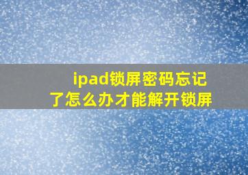 ipad锁屏密码忘记了怎么办才能解开锁屏