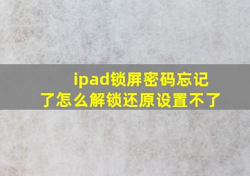 ipad锁屏密码忘记了怎么解锁还原设置不了