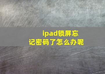 ipad锁屏忘记密码了怎么办呢