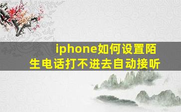 iphone如何设置陌生电话打不进去自动接听