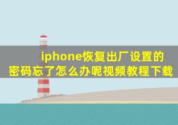 iphone恢复出厂设置的密码忘了怎么办呢视频教程下载