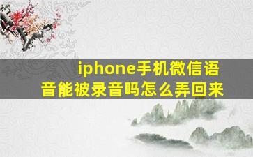 iphone手机微信语音能被录音吗怎么弄回来