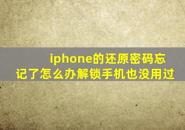 iphone的还原密码忘记了怎么办解锁手机也没用过