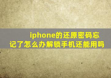 iphone的还原密码忘记了怎么办解锁手机还能用吗