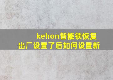 kehon智能锁恢复出厂设置了后如何设置新