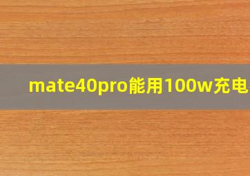 mate40pro能用100w充电器吗