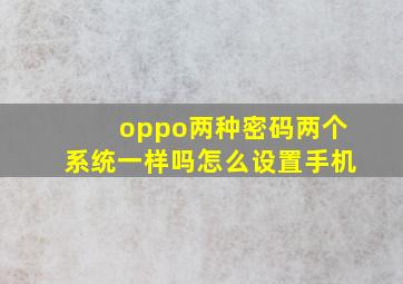 oppo两种密码两个系统一样吗怎么设置手机