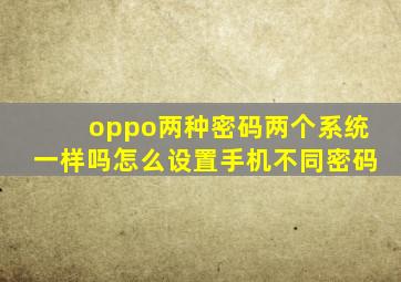 oppo两种密码两个系统一样吗怎么设置手机不同密码