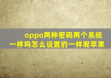 oppo两种密码两个系统一样吗怎么设置的一样呢苹果