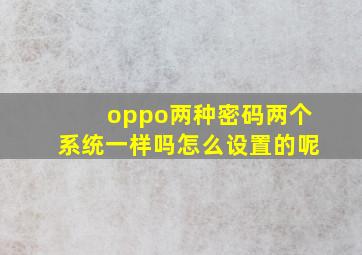 oppo两种密码两个系统一样吗怎么设置的呢