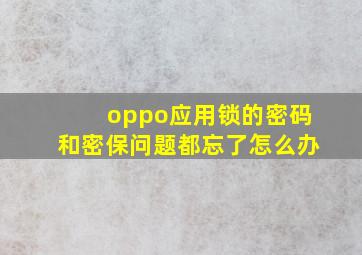 oppo应用锁的密码和密保问题都忘了怎么办