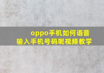 oppo手机如何语音输入手机号码呢视频教学