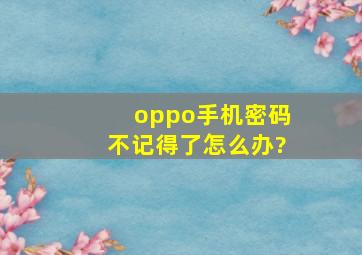 oppo手机密码不记得了怎么办?