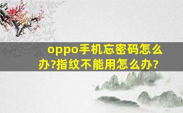 oppo手机忘密码怎么办?指纹不能用怎么办?