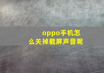 oppo手机怎么关掉截屏声音呢