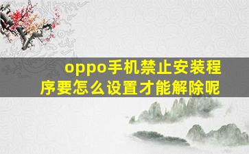 oppo手机禁止安装程序要怎么设置才能解除呢