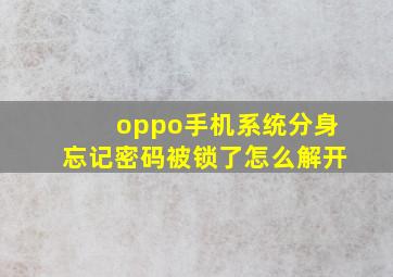 oppo手机系统分身忘记密码被锁了怎么解开