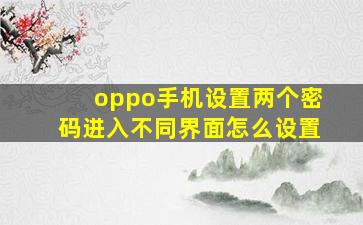 oppo手机设置两个密码进入不同界面怎么设置