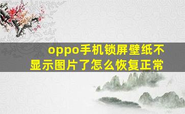 oppo手机锁屏壁纸不显示图片了怎么恢复正常