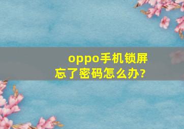 oppo手机锁屏忘了密码怎么办?