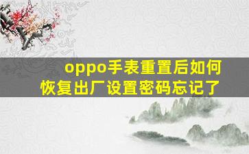 oppo手表重置后如何恢复出厂设置密码忘记了